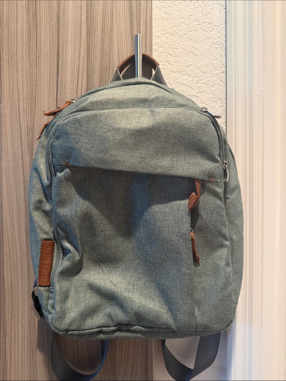 Everyday Green Canvas Backpack with Brown Trim